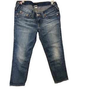True Religion Lizzy Womens Sz 32 Capri Denim Medium Wash Midrise Jeans
